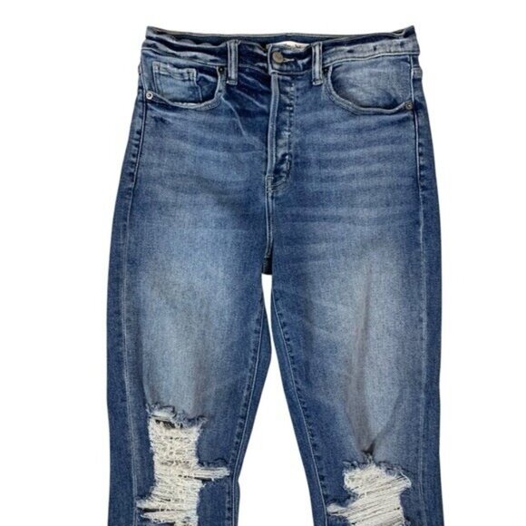 Willow Root Distressed Ripped Mom Jeans High Rise Frayed Hem Denim Blue 28 - Picture 2 of 8